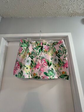 Lilly Pulitzer Pink Floral Mini Skirt with Green Accents